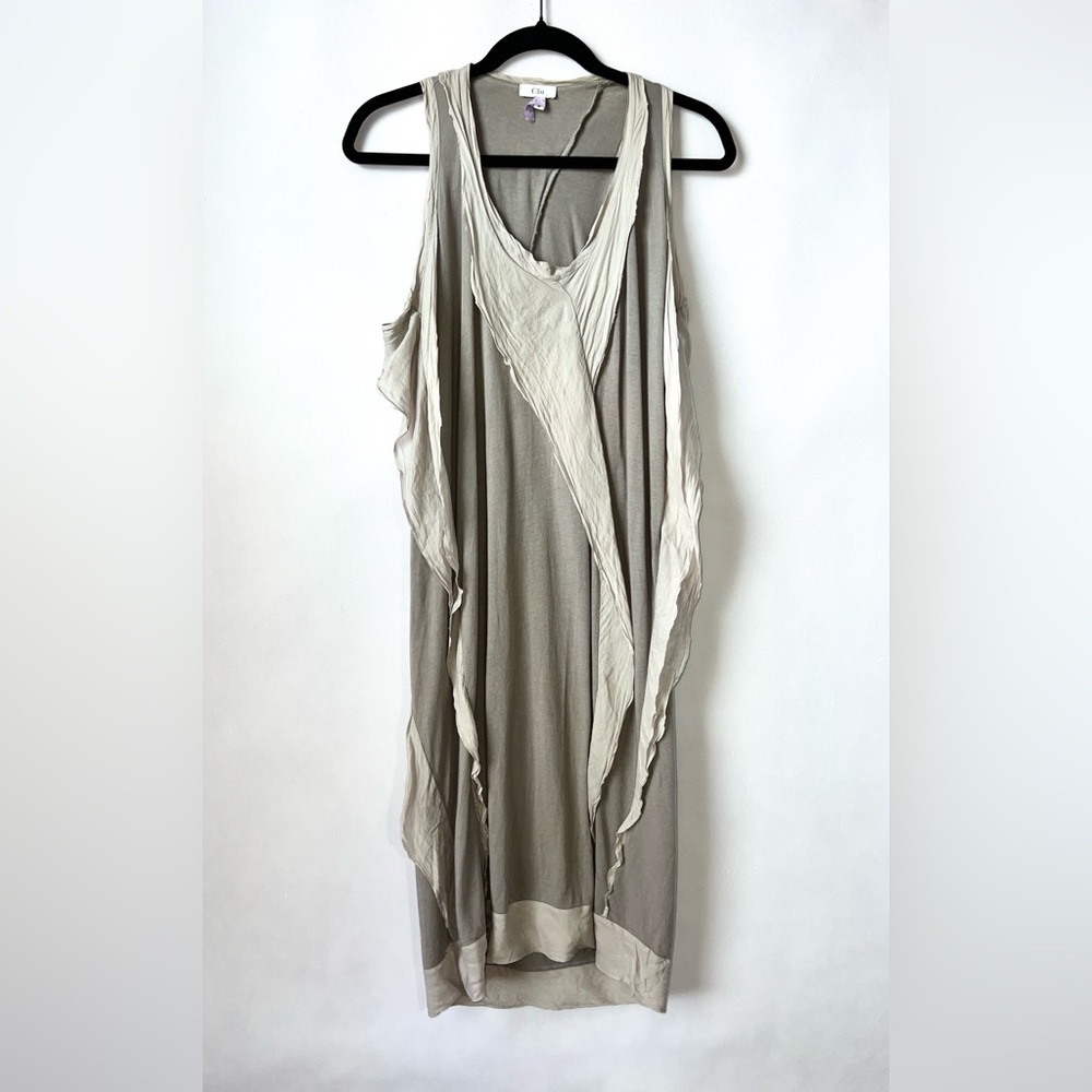 Clu Women's Gray Silk Hemp
Scoop Neck Sleeveless
Lagenlook Casual Midi Dress S - Picture 3 of 15